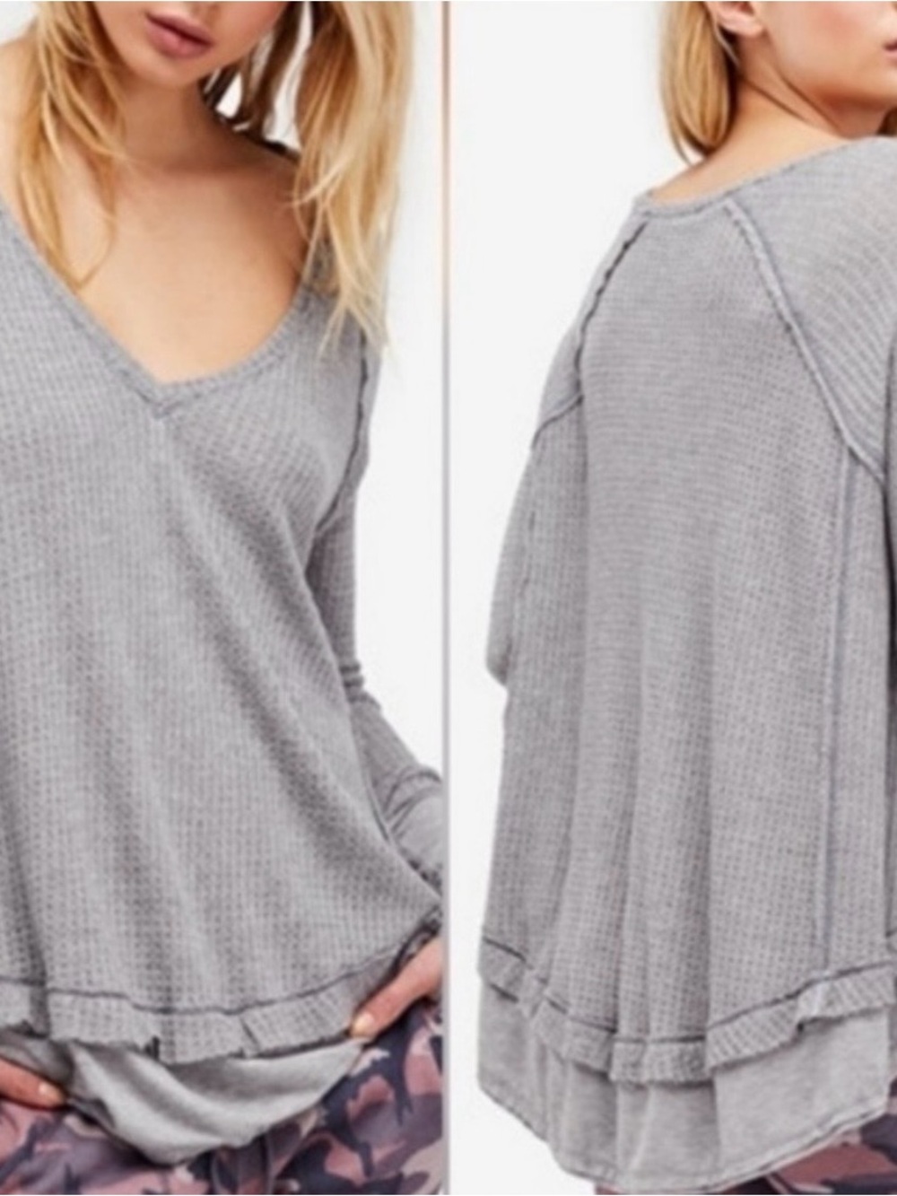 CLOSET CLOSING - Last Call! We the Free (Free People) Light Gray Waffle Knit V-N
